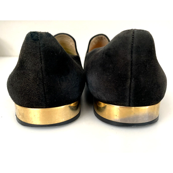 Jimmy Choo Jaida Black Suede Square Toe Smoking Slipper Flat Gold Heel 36 5.5 - Picture 10 of 16